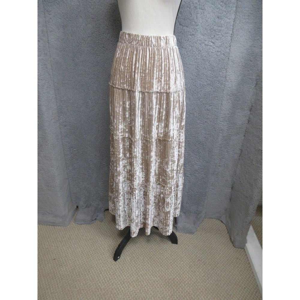 Maeve Anthropologie Crushed Velvet Maxi Skirt Womens XL Champagne Tiered Boho